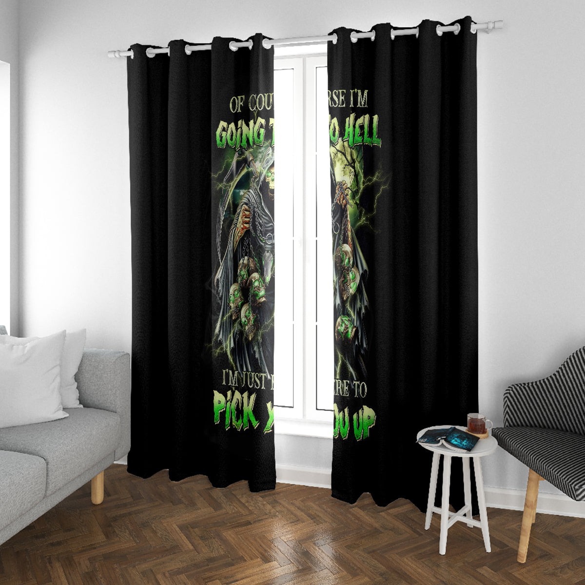 Skull Reaper Window Curtain I Going To Hell Just Pick You Up - Wonder Print Shop
