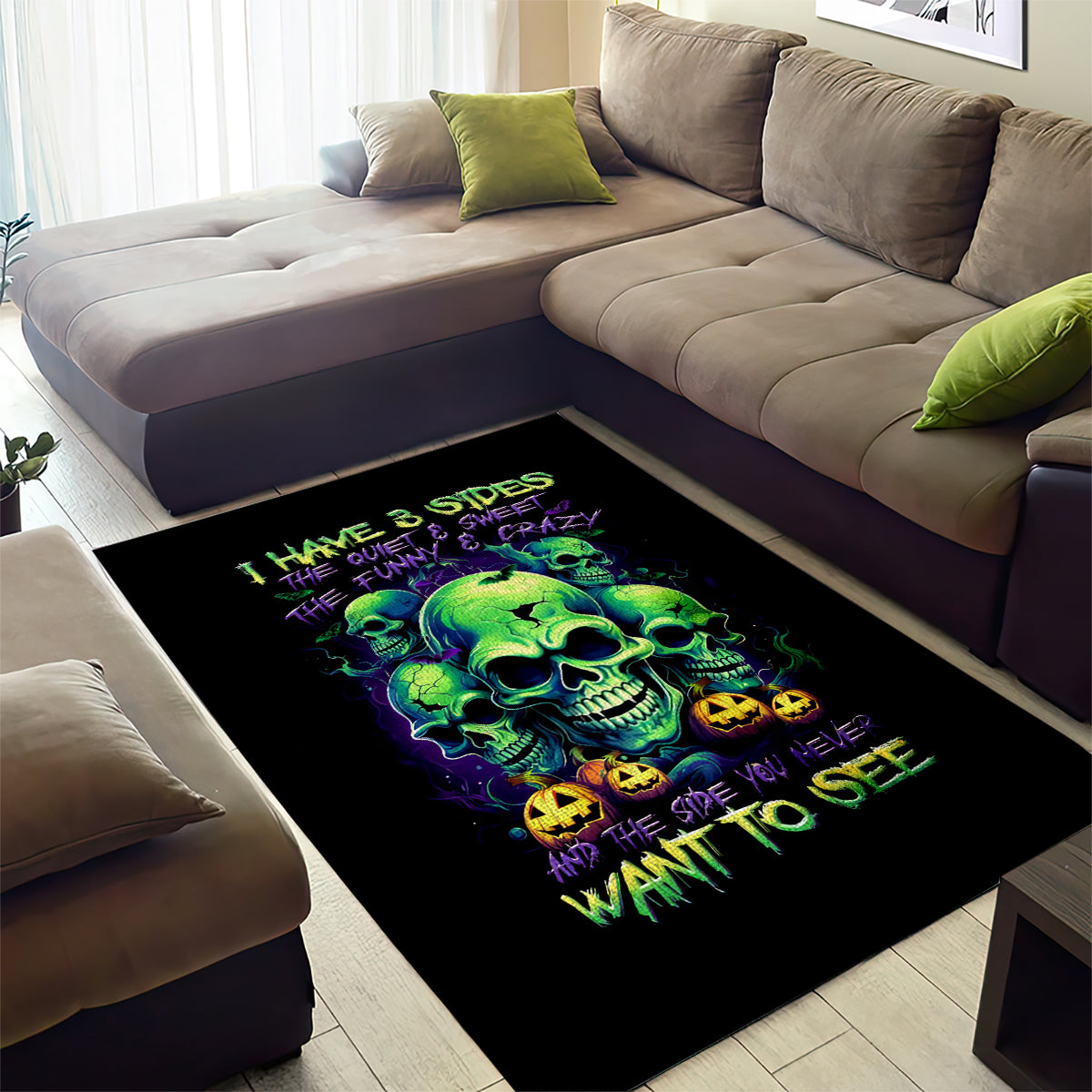 Skull Pumpkin Area Rug I Have Three Side Quite Funny And Side You Never Want - Wonder Print Shop