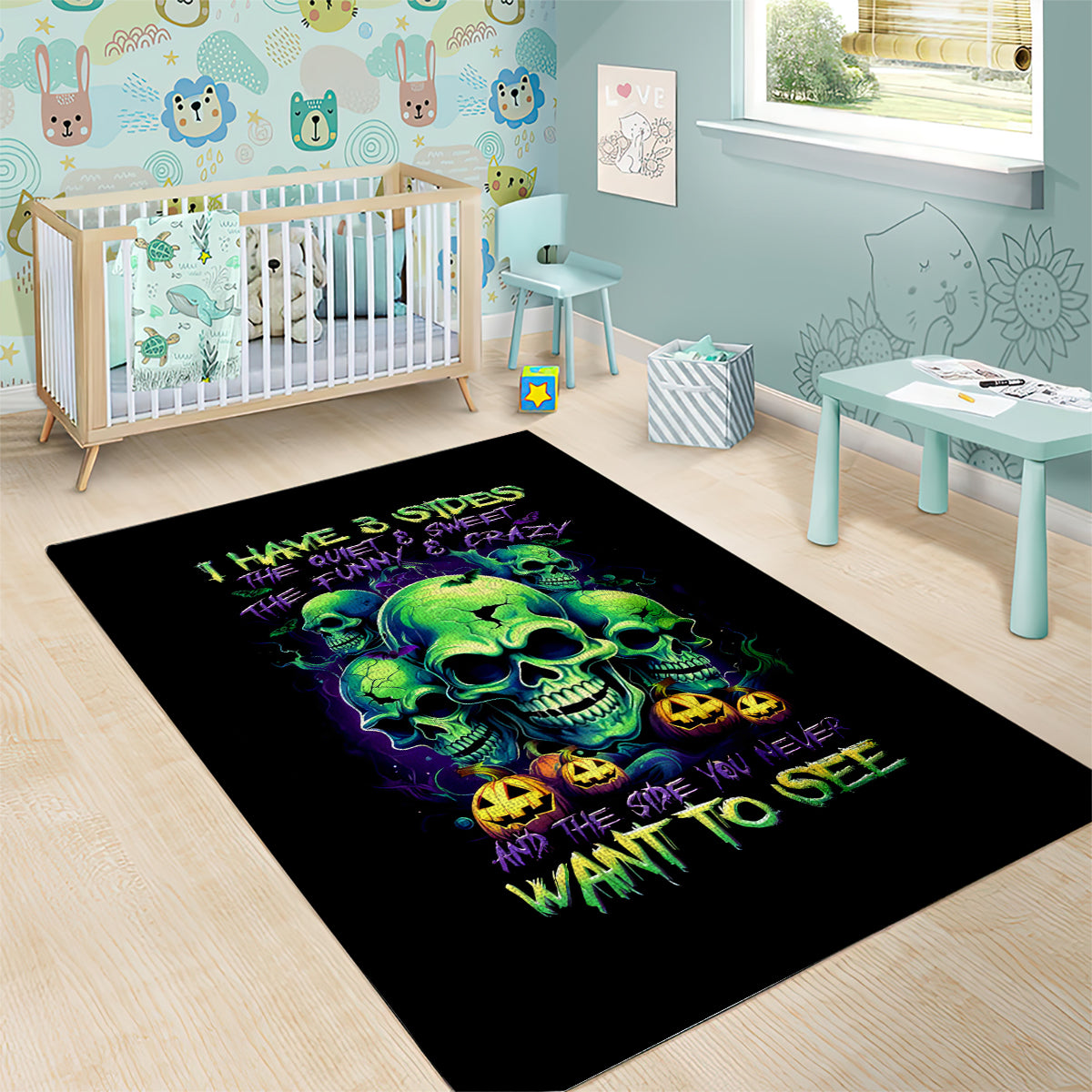 Skull Pumpkin Area Rug I Have Three Side Quite Funny And Side You Never Want - Wonder Print Shop