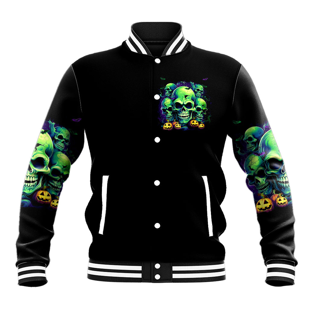 Skull Pumpkin Baseball Jacket I Have Three Side Quite Funny And Side You Never Want - Wonder Print Shop
