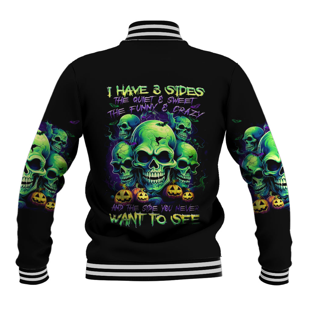 Skull Pumpkin Baseball Jacket I Have Three Side Quite Funny And Side You Never Want - Wonder Print Shop