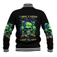 Skull Pumpkin Baseball Jacket I Have Three Side Quite Funny And Side You Never Want - Wonder Print Shop