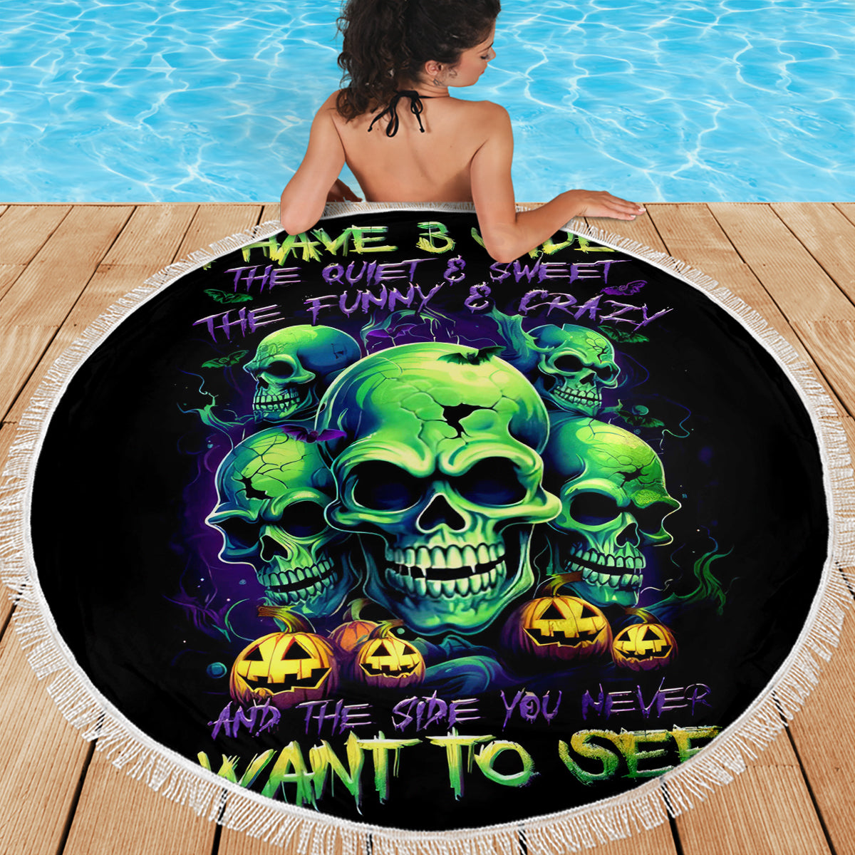 Skull Pumpkin Beach Blanket I Have Three Side Quite Funny And Side You Never Want - Wonder Print Shop