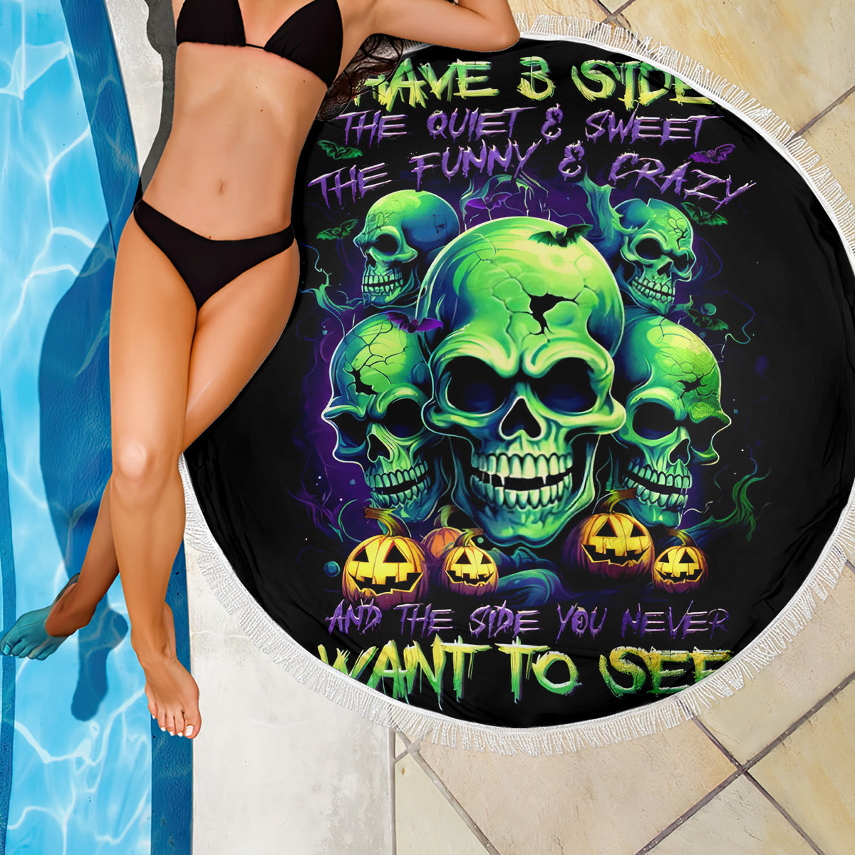 Skull Pumpkin Beach Blanket I Have Three Side Quite Funny And Side You Never Want - Wonder Print Shop