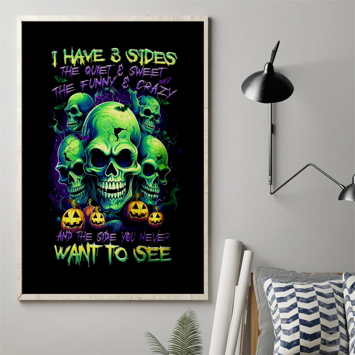 Skull Pumpkin Canvas Wall Art I Have Three Side Quite Funny And Side You Never Want - Wonder Print Shop