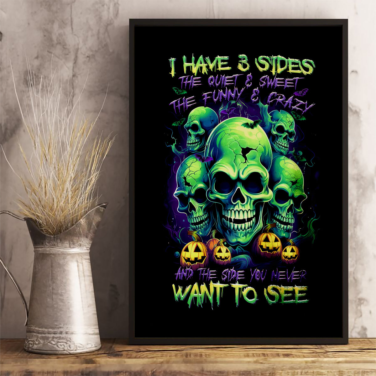 Skull Pumpkin Canvas Wall Art I Have Three Side Quite Funny And Side You Never Want - Wonder Print Shop