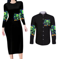 Skull Pumpkin Couples Matching Long Sleeve Bodycon Dress and Long Sleeve Button Shirts I Have Three Side Quite Funny And Side You Never Want - Wonder Print Shop