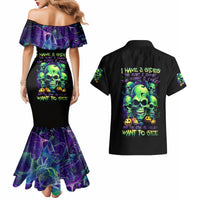 Skull Pumpkin Couples Matching Mermaid Dress and Hawaiian Shirt I Have Three Side Quite Funny And Side You Never Want - Wonder Print Shop