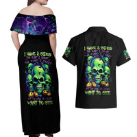 Skull Pumpkin Couples Matching Off Shoulder Maxi Dress and Hawaiian Shirt I Have Three Side Quite Funny And Side You Never Want - Wonder Print Shop