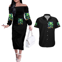 Skull Pumpkin Couples Matching Off The Shoulder Long Sleeve Dress and Hawaiian Shirt I Have Three Side Quite Funny And Side You Never Want - Wonder Print Shop