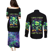 Skull Pumpkin Couples Matching Puletasi Dress and Long Sleeve Button Shirts I Have Three Side Quite Funny And Side You Never Want - Wonder Print Shop