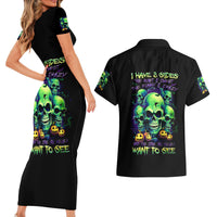 Skull Pumpkin Couples Matching Short Sleeve Bodycon Dress and Hawaiian Shirt I Have Three Side Quite Funny And Side You Never Want - Wonder Print Shop