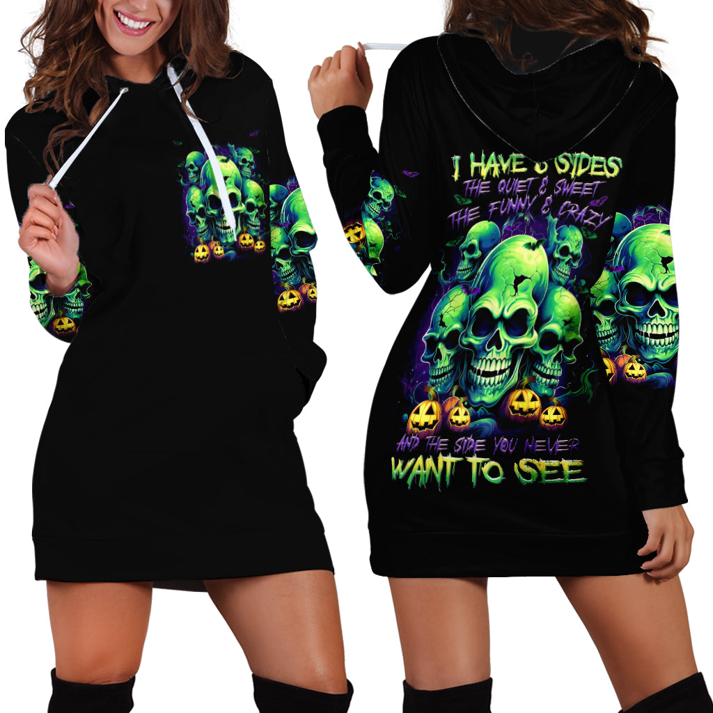 Skull Pumpkin Hoodie Dress I Have Three Side Quite Funny And Side You Never Want - Wonder Print Shop