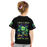 Skull Pumpkin Kid T Shirt I Have Three Side Quite Funny And Side You Never Want - Wonder Print Shop