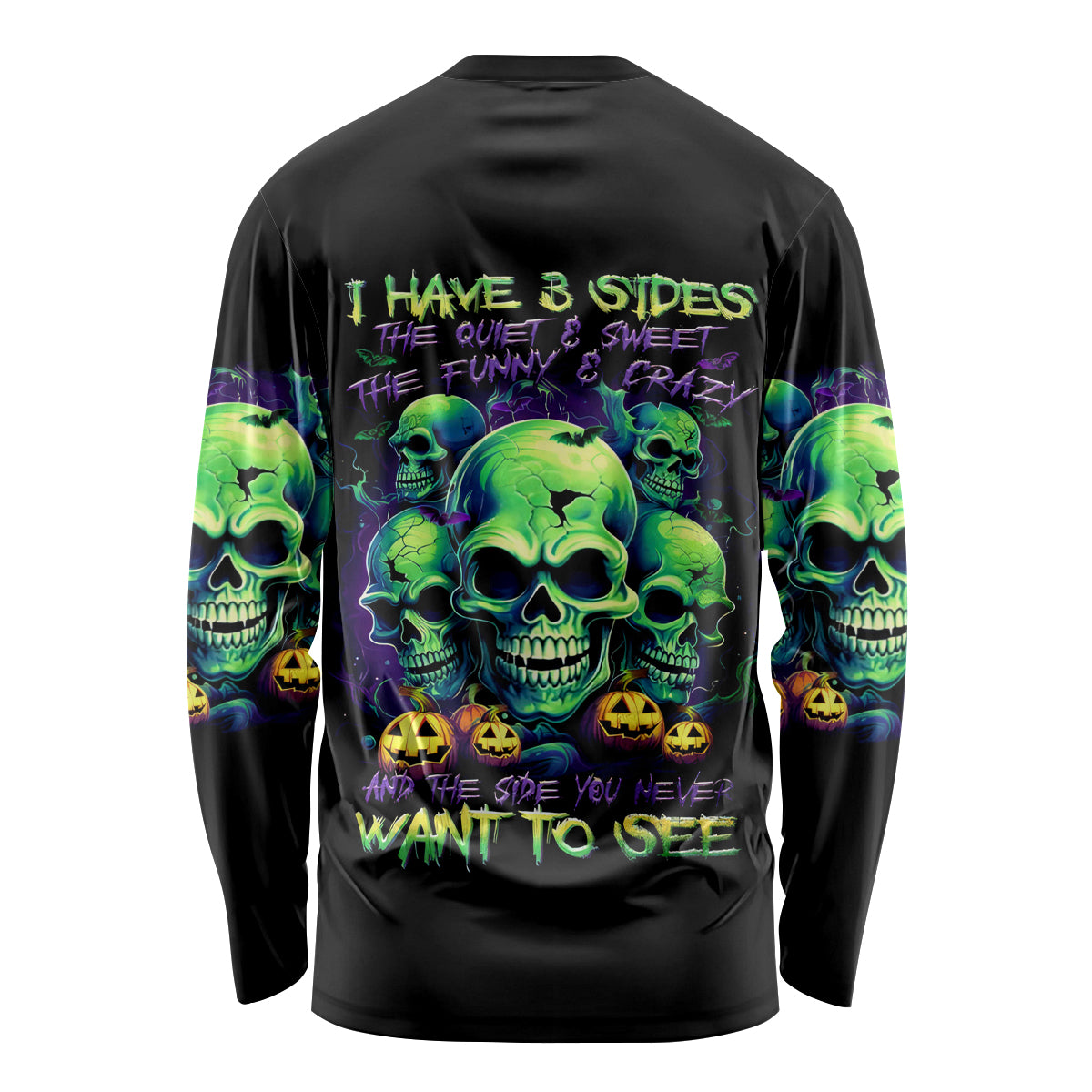 Skull Pumpkin Long Sleeve Shirt I Have Three Side Quite Funny And Side You Never Want - Wonder Print Shop