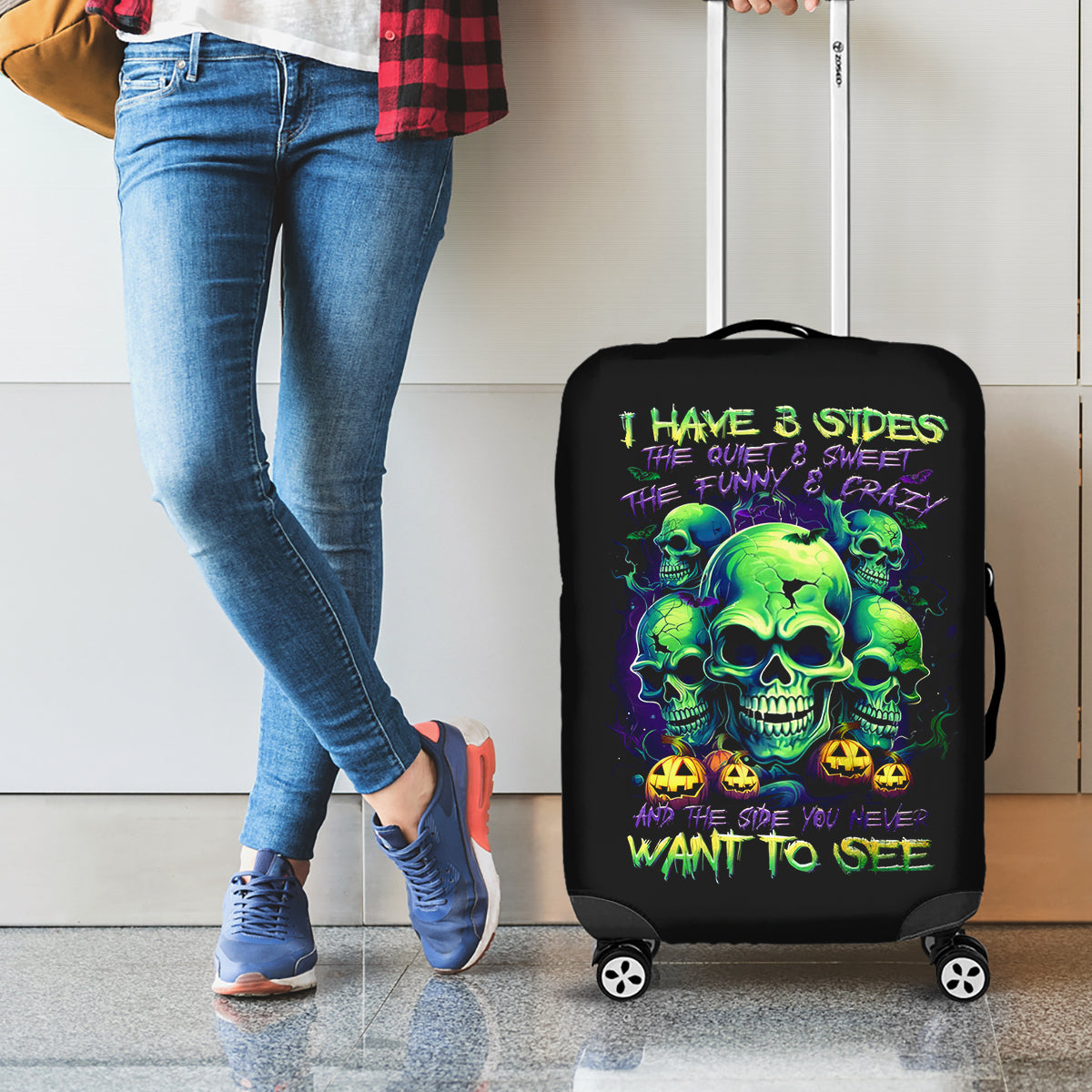 Skull Pumpkin Luggage Cover I Have Three Side Quite Funny And Side You Never Want - Wonder Print Shop