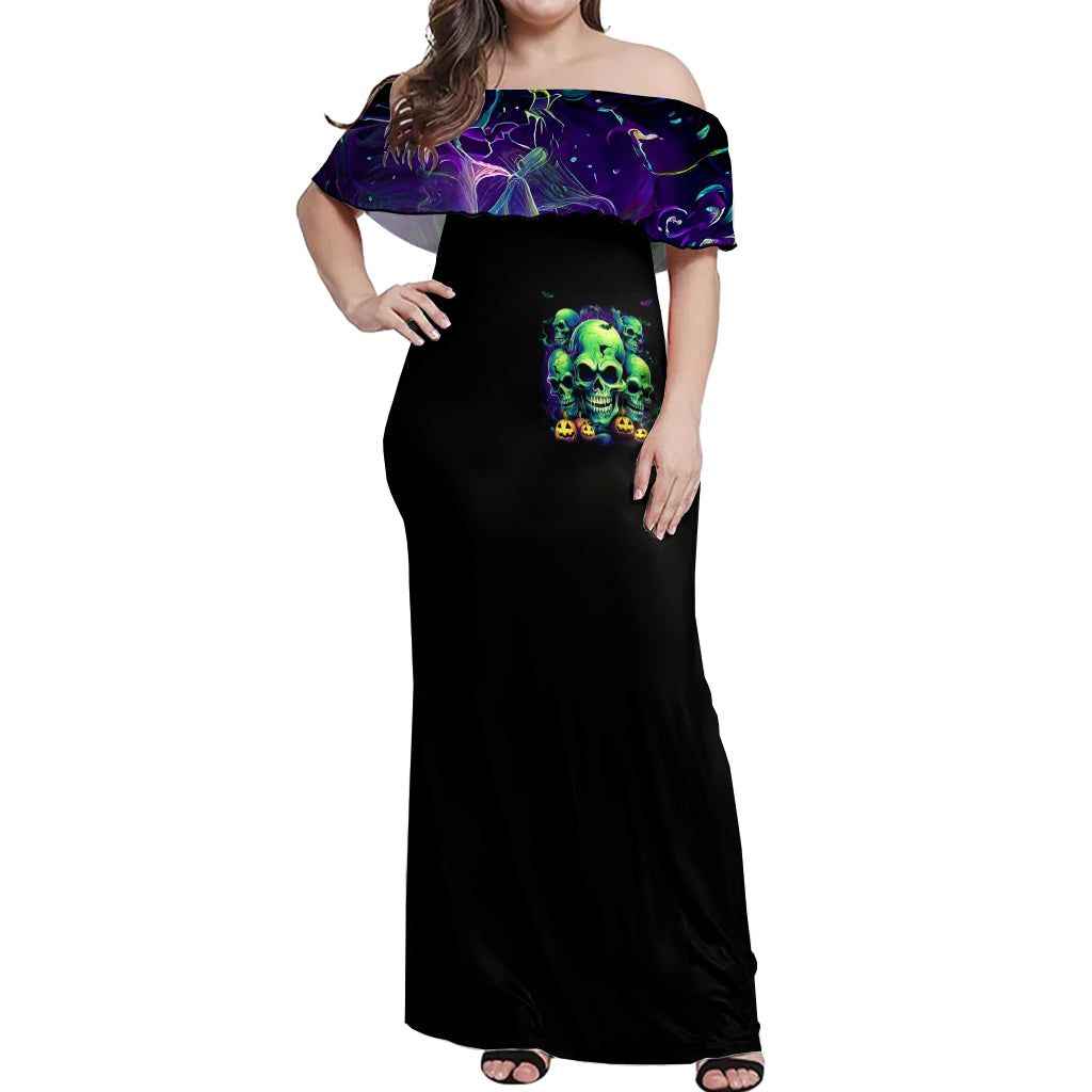 Flower Skull Off Shoulder Maxi Dress Don't Try To Figured Me Out I Special Kind Fire Flower - Wonder Print Shop