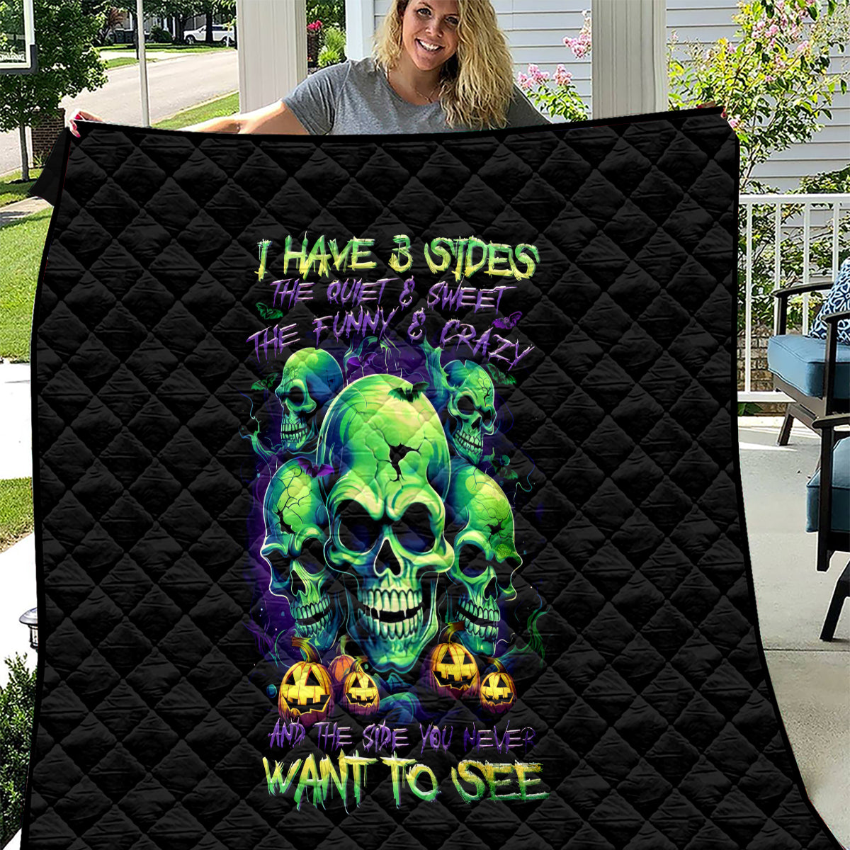 Skull Pumpkin Quilt I Have Three Side Quite Funny And Side You Never Want - Wonder Print Shop