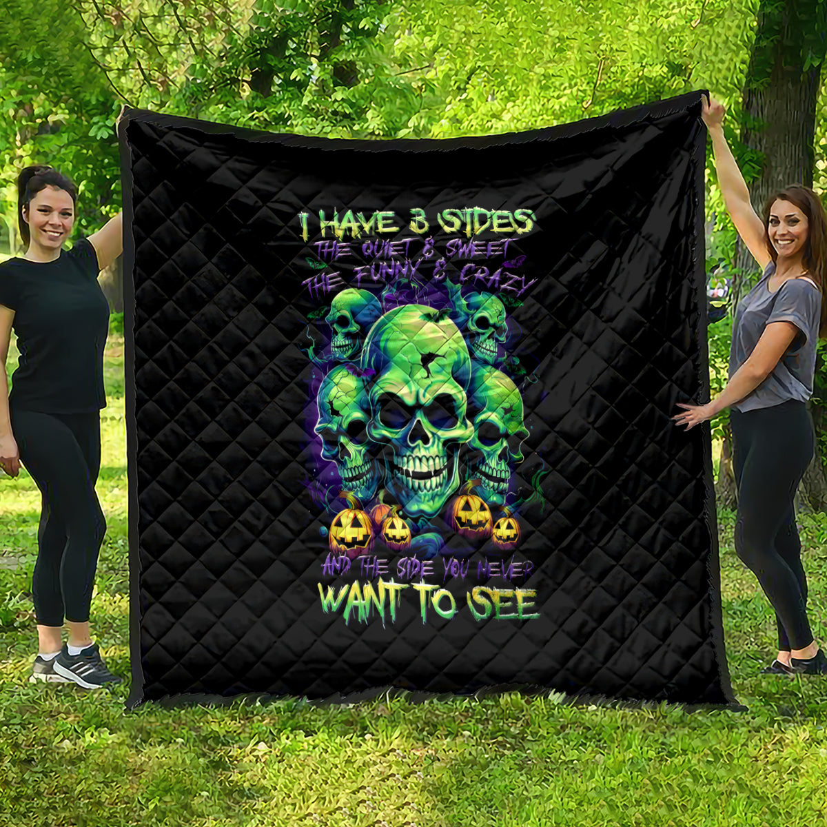 Skull Pumpkin Quilt I Have Three Side Quite Funny And Side You Never Want - Wonder Print Shop