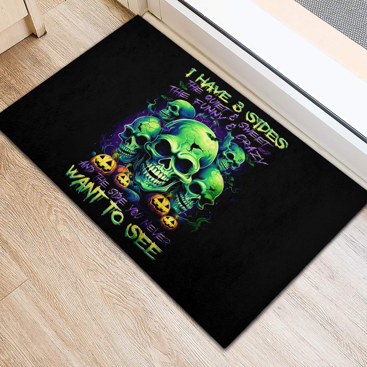 Skull Pumpkin Rubber Doormat I Have Three Side Quite Funny And Side You Never Want - Wonder Print Shop