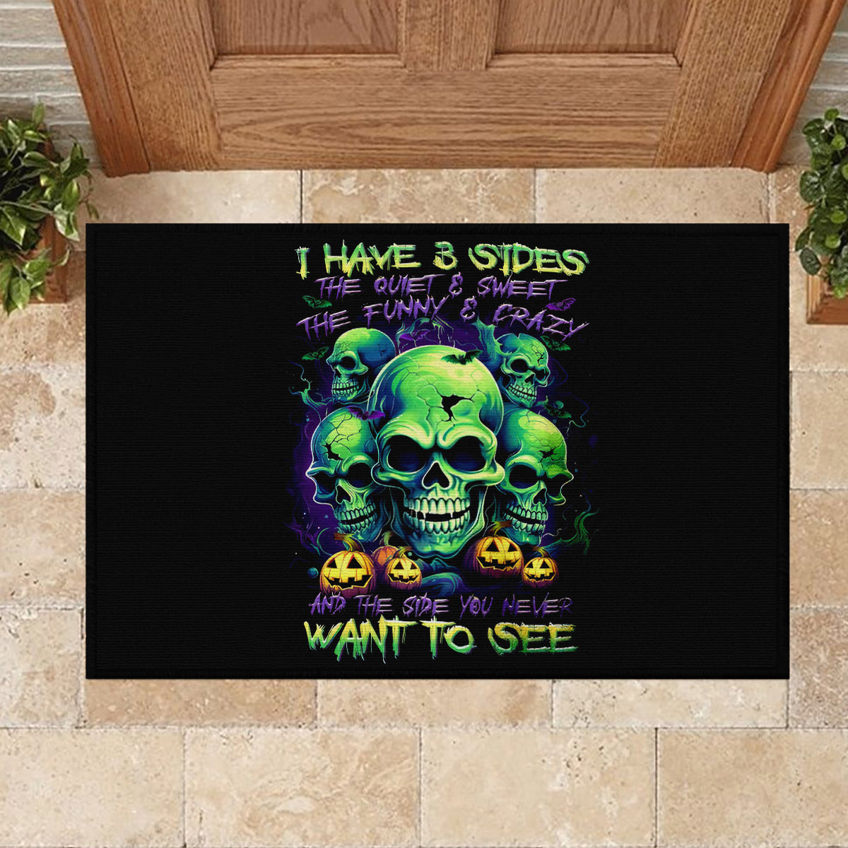 Skull Pumpkin Rubber Doormat I Have Three Side Quite Funny And Side You Never Want - Wonder Print Shop