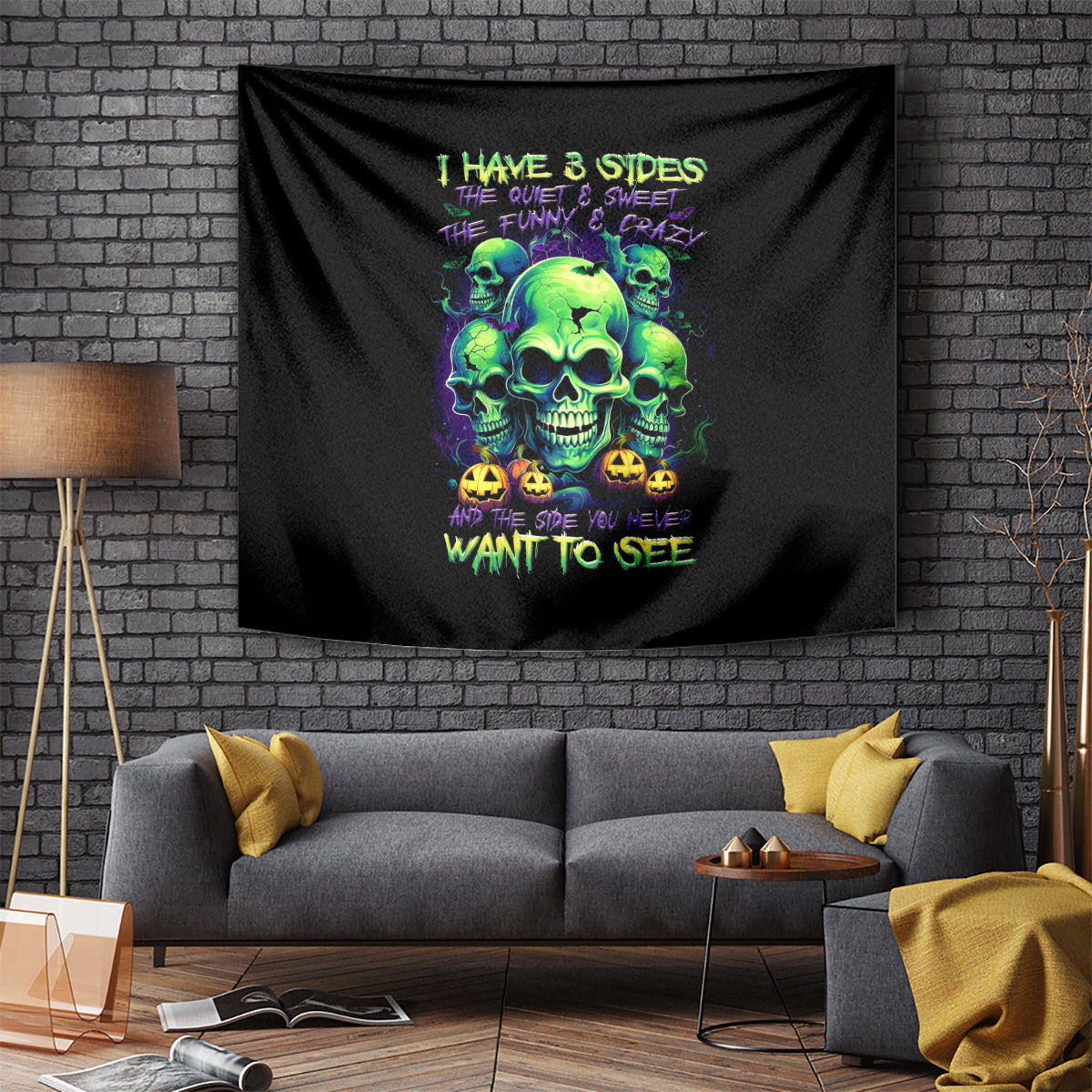 Skull Pumpkin Tapestry I Have Three Side Quite Funny And Side You Never Want - Wonder Print Shop