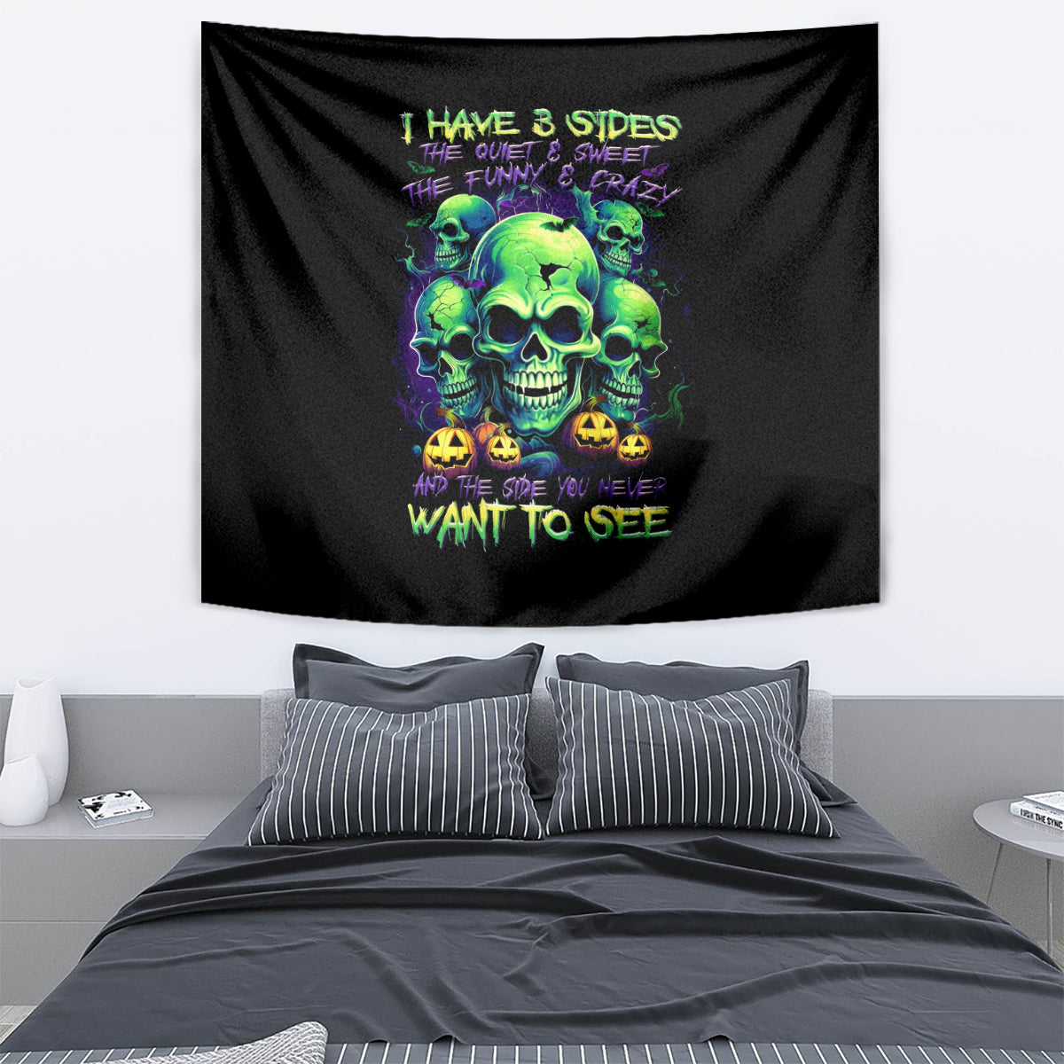 Skull Pumpkin Tapestry I Have Three Side Quite Funny And Side You Never Want - Wonder Print Shop
