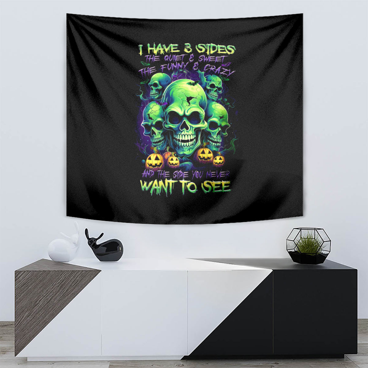 Skull Pumpkin Tapestry I Have Three Side Quite Funny And Side You Never Want - Wonder Print Shop