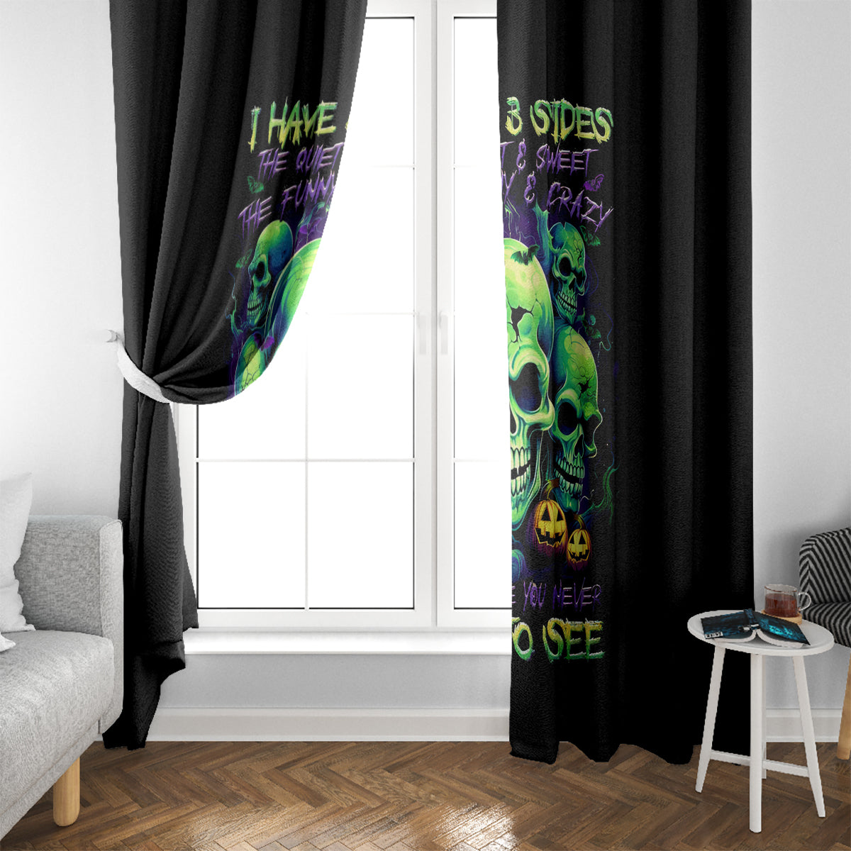 Skull Pumpkin Window Curtain I Have Three Side Quite Funny And Side You Never Want - Wonder Print Shop