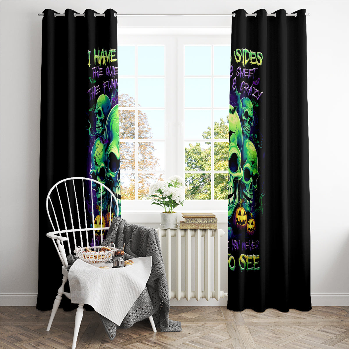 Skull Pumpkin Window Curtain I Have Three Side Quite Funny And Side You Never Want - Wonder Print Shop