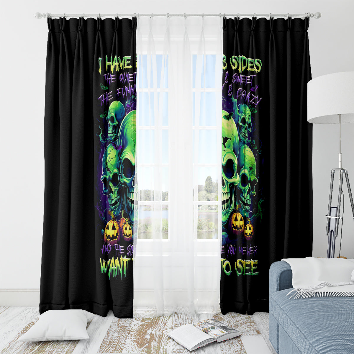 Skull Pumpkin Window Curtain I Have Three Side Quite Funny And Side You Never Want - Wonder Print Shop