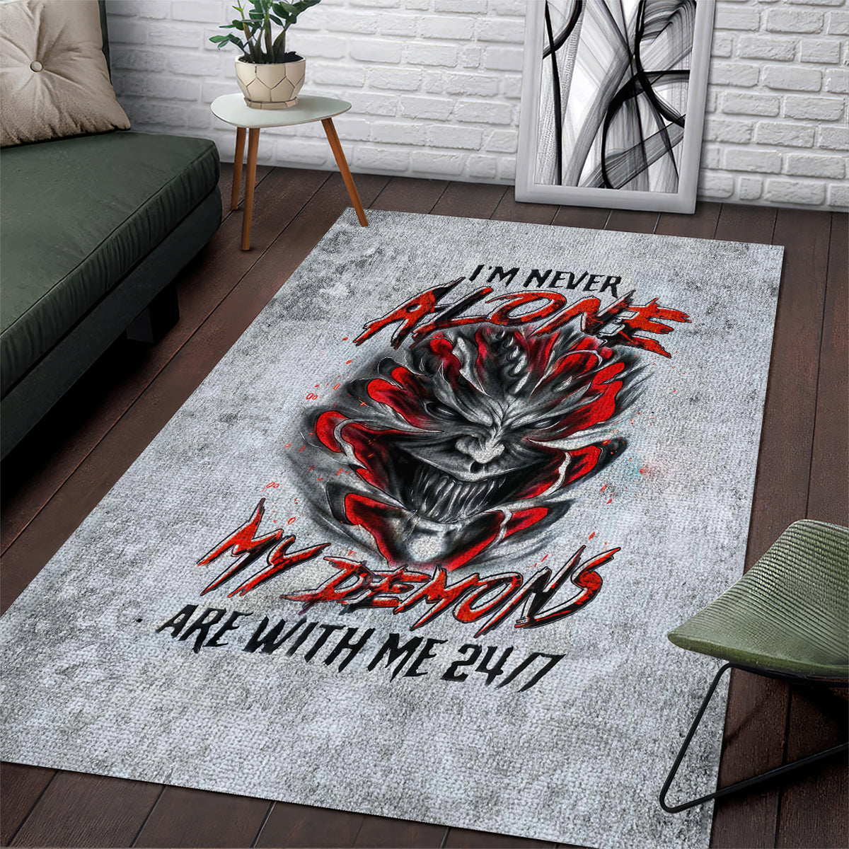 Devil Skull Area Rug I Never Alone My Demon With Me 24/7 - Wonder Print Shop
