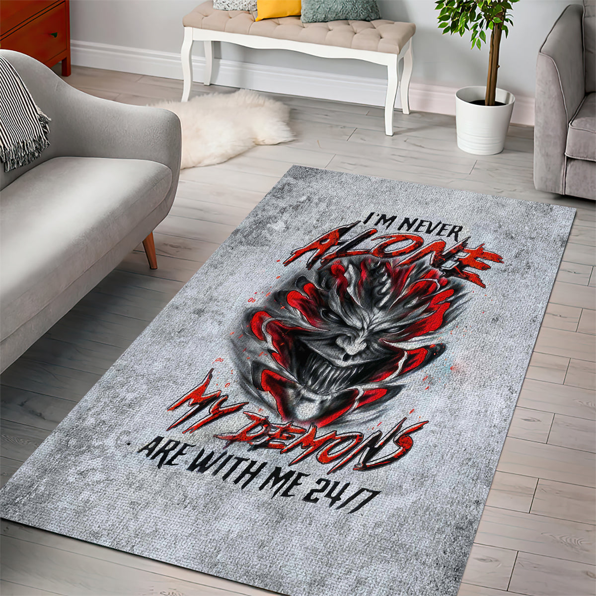 Devil Skull Area Rug I Never Alone My Demon With Me 24/7 - Wonder Print Shop
