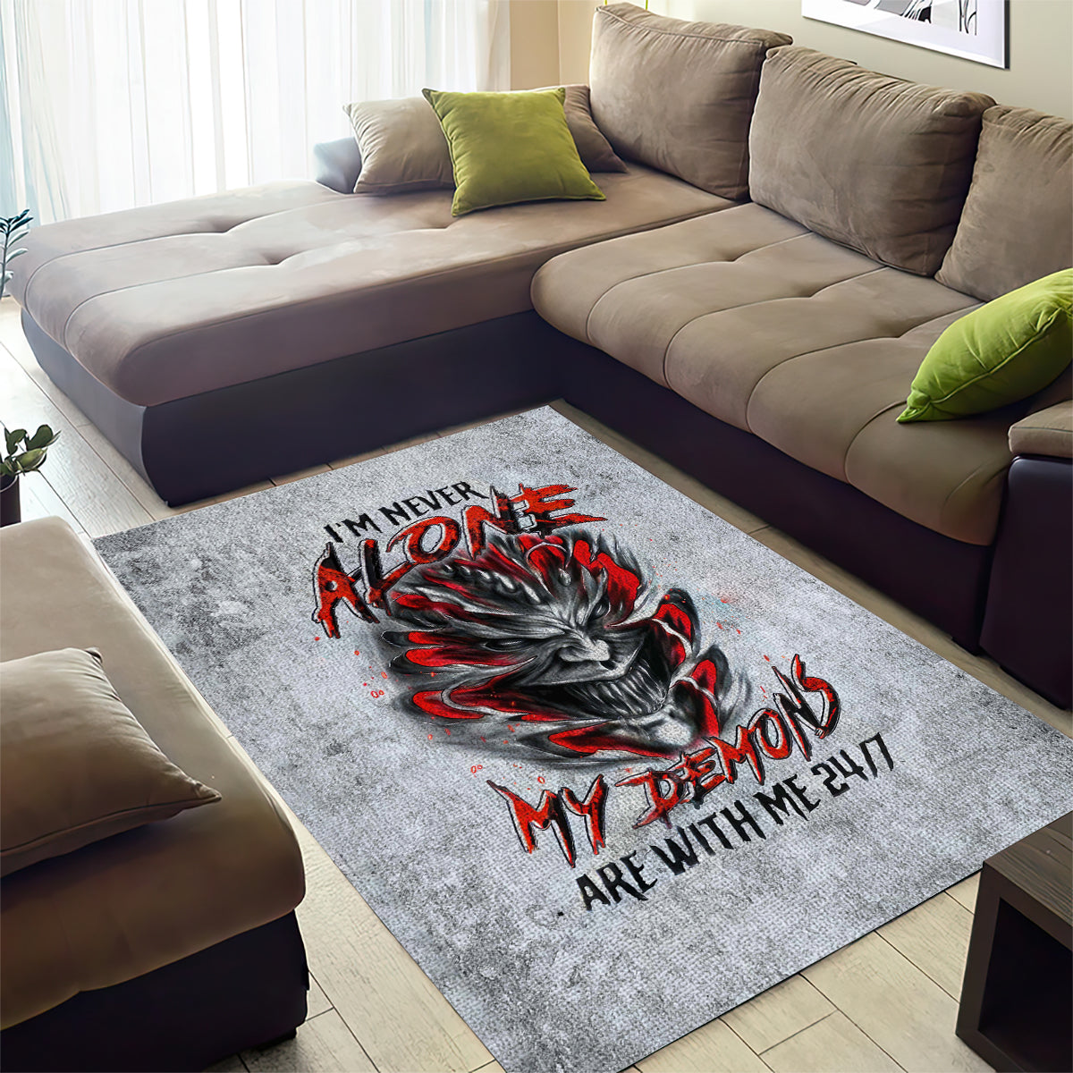 Devil Skull Area Rug I Never Alone My Demon With Me 24/7 - Wonder Print Shop