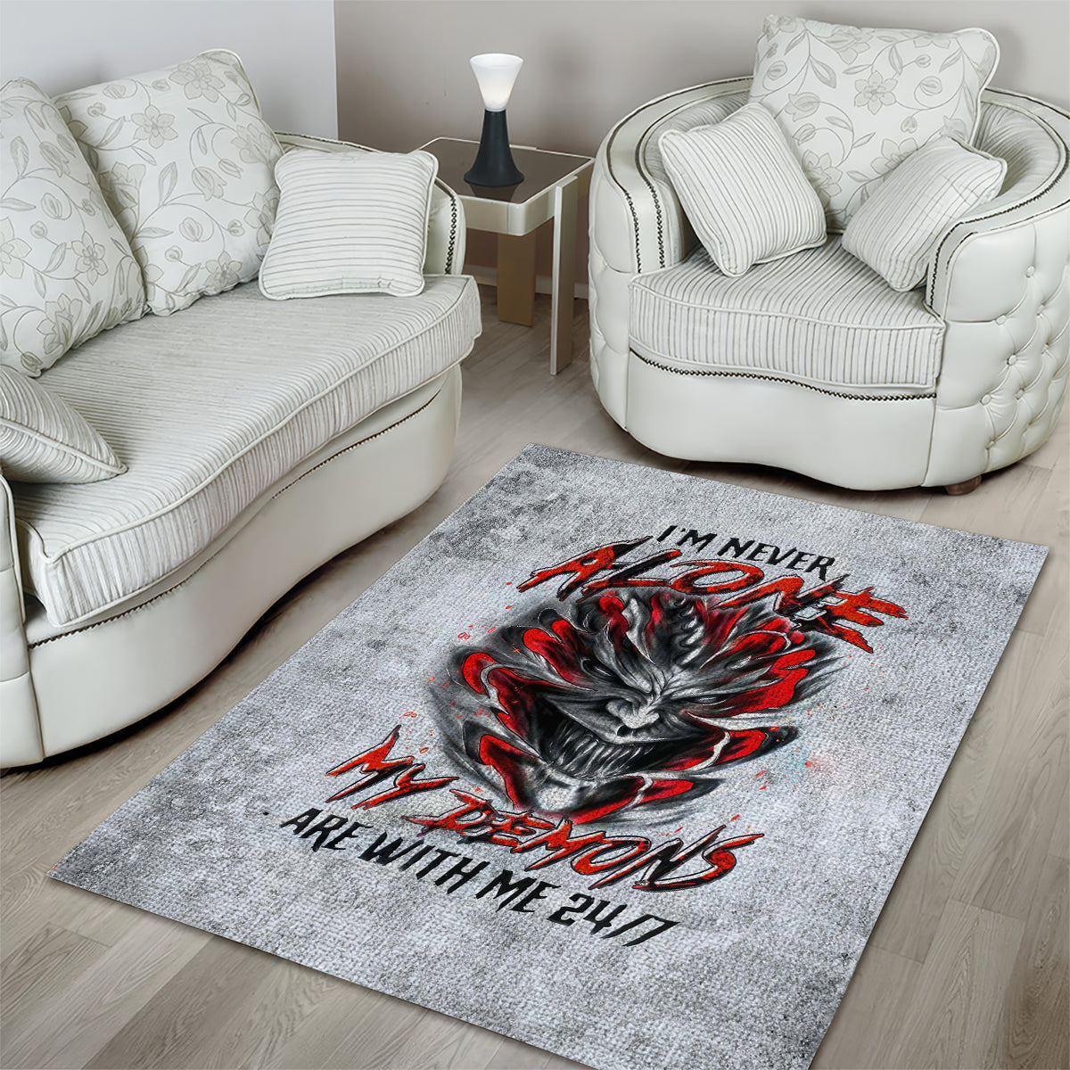 Devil Skull Area Rug I Never Alone My Demon With Me 24/7 - Wonder Print Shop