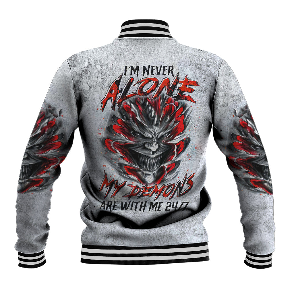 Devil Skull Baseball Jacket I Never Alone My Demon With Me 24/7 - Wonder Print Shop