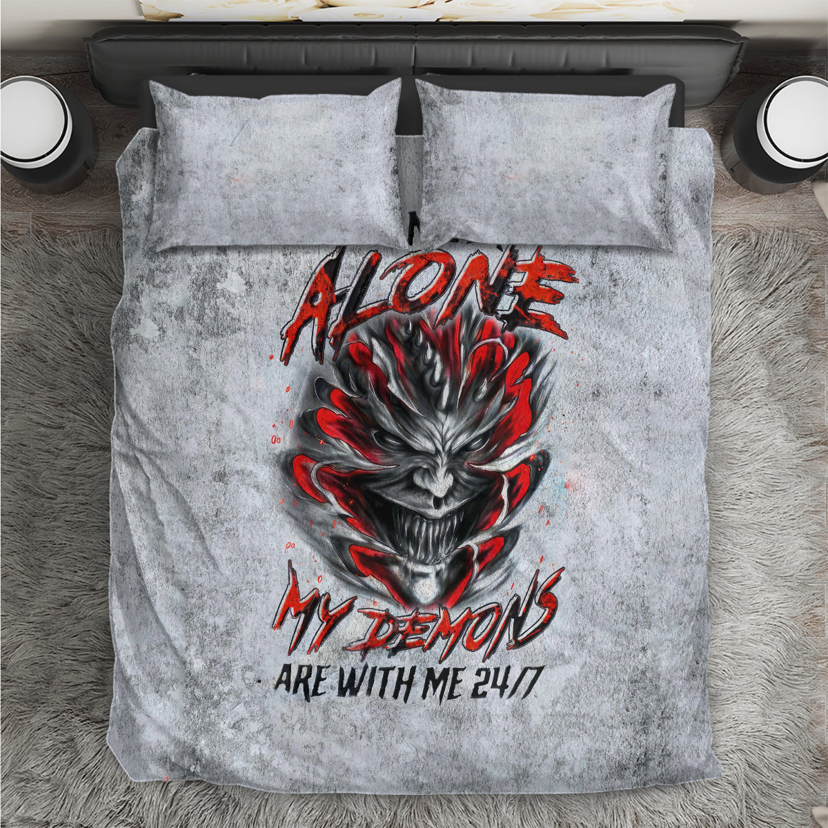 Devil Skull Bedding Set I Never Alone My Demon With Me 24/7 - Wonder Print Shop