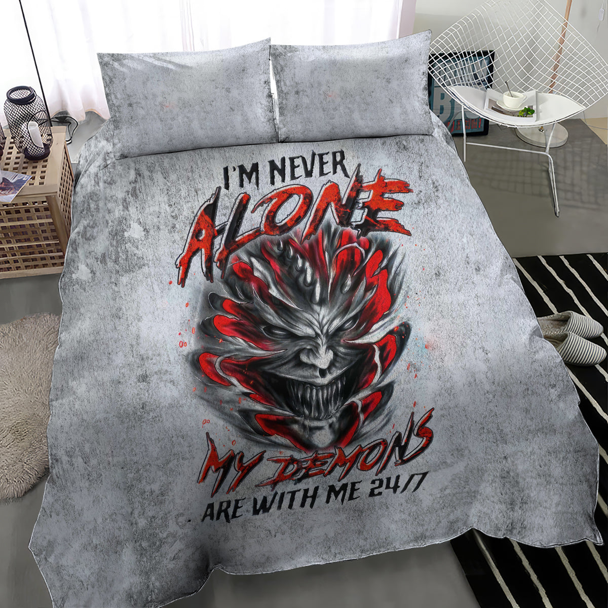 Devil Skull Bedding Set I Never Alone My Demon With Me 24/7 - Wonder Print Shop