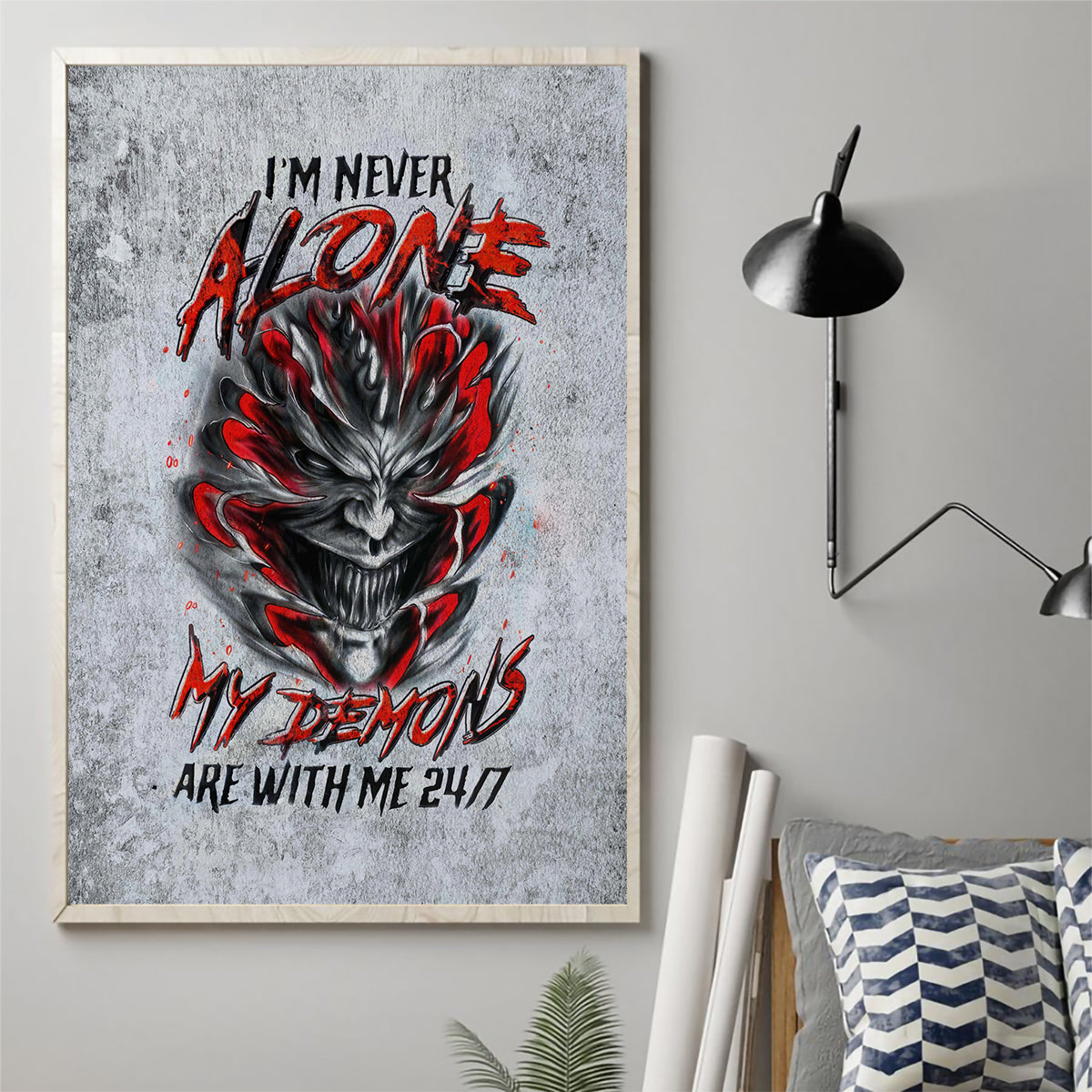 Devil Skull Canvas Wall Art I Never Alone My Demon With Me 24/7 - Wonder Print Shop