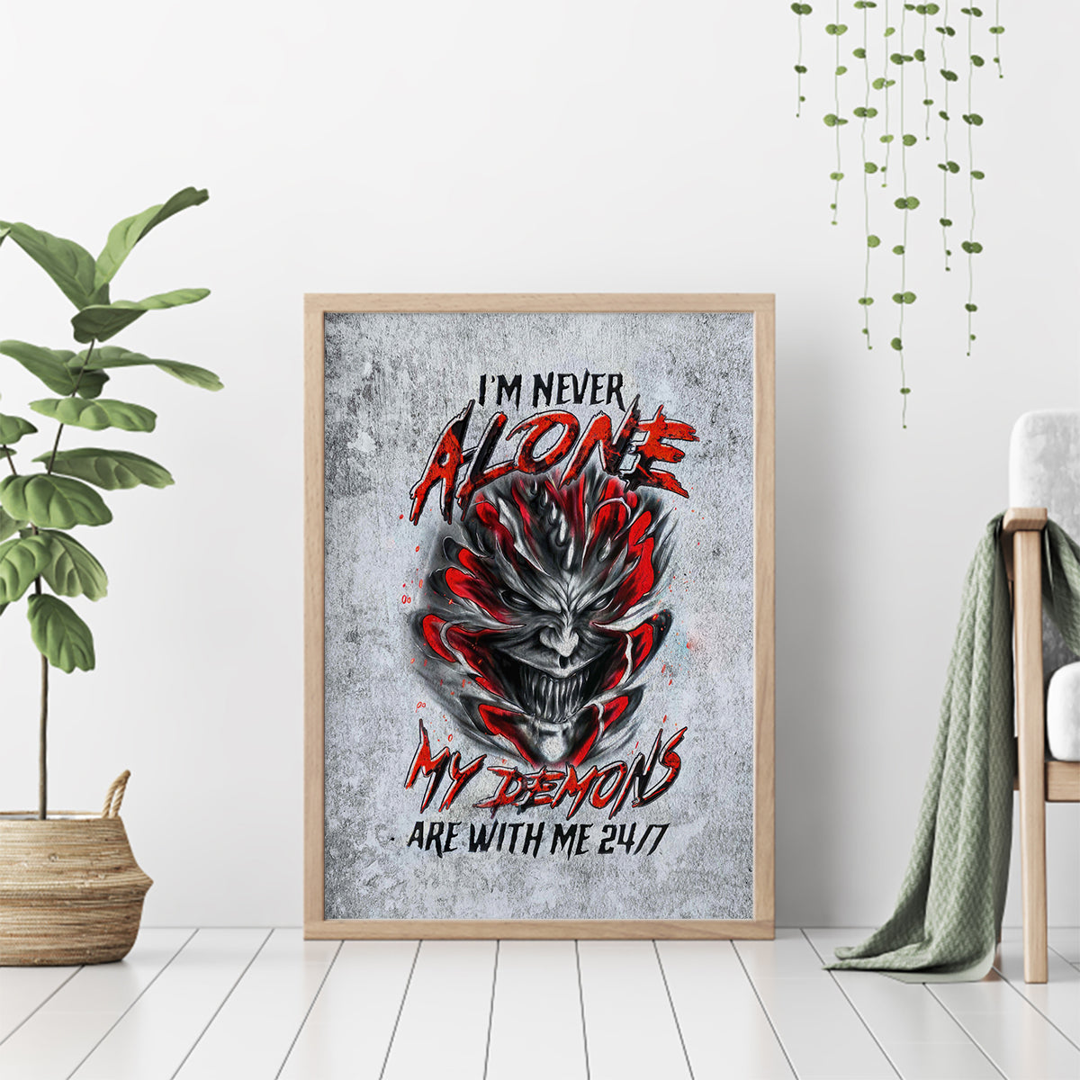 Devil Skull Canvas Wall Art I Never Alone My Demon With Me 24/7 - Wonder Print Shop
