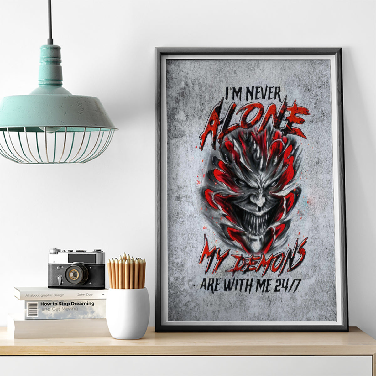Devil Skull Canvas Wall Art I Never Alone My Demon With Me 24/7 - Wonder Print Shop