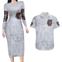 Devil Skull Couples Matching Long Sleeve Bodycon Dress and Hawaiian Shirt I Never Alone My Demon With Me 24/7 - Wonder Print Shop