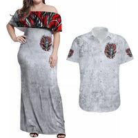Devil Skull Couples Matching Off Shoulder Maxi Dress and Hawaiian Shirt I Never Alone My Demon With Me 24/7 - Wonder Print Shop