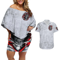 Devil Skull Couples Matching Off Shoulder Short Dress and Hawaiian Shirt I Never Alone My Demon With Me 24/7 - Wonder Print Shop