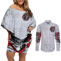 Devil Skull Couples Matching Off Shoulder Short Dress and Long Sleeve Button Shirts I Never Alone My Demon With Me 24/7 - Wonder Print Shop