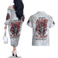 Devil Skull Couples Matching Off The Shoulder Long Sleeve Dress and Hawaiian Shirt I Never Alone My Demon With Me 24/7 - Wonder Print Shop