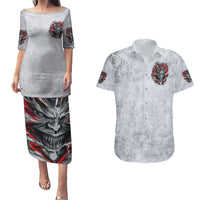Devil Skull Couples Matching Puletasi Dress and Hawaiian Shirt I Never Alone My Demon With Me 24/7 - Wonder Print Shop