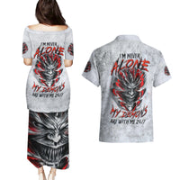 Devil Skull Couples Matching Puletasi Dress and Hawaiian Shirt I Never Alone My Demon With Me 24/7 - Wonder Print Shop