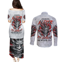 Devil Skull Couples Matching Puletasi Dress and Long Sleeve Button Shirts I Never Alone My Demon With Me 24/7 - Wonder Print Shop