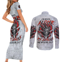 Devil Skull Couples Matching Short Sleeve Bodycon Dress and Long Sleeve Button Shirts I Never Alone My Demon With Me 24/7 - Wonder Print Shop